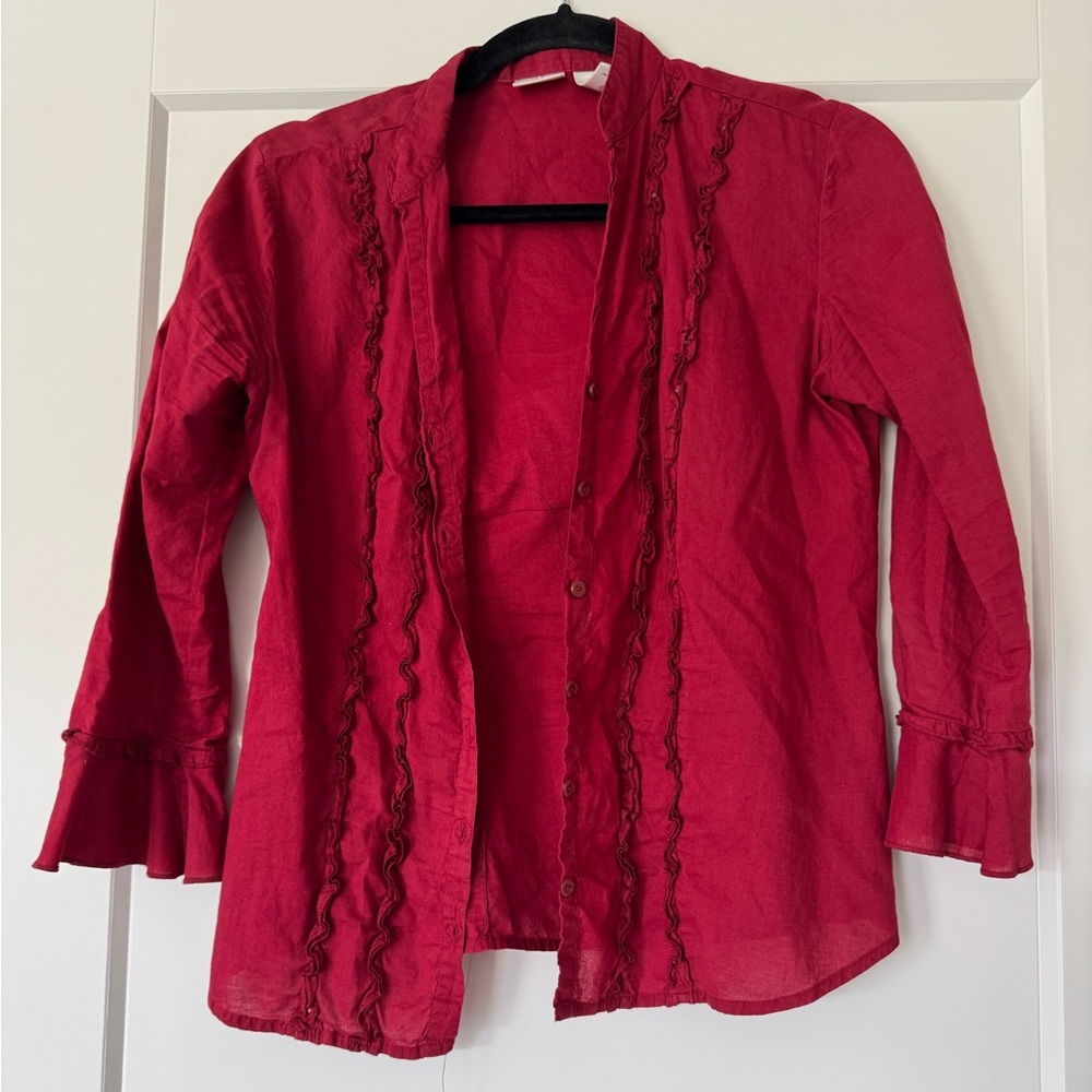 No Boundaries Red 100% Cotton Blouse 3/4 Sleeve Size Juniors S